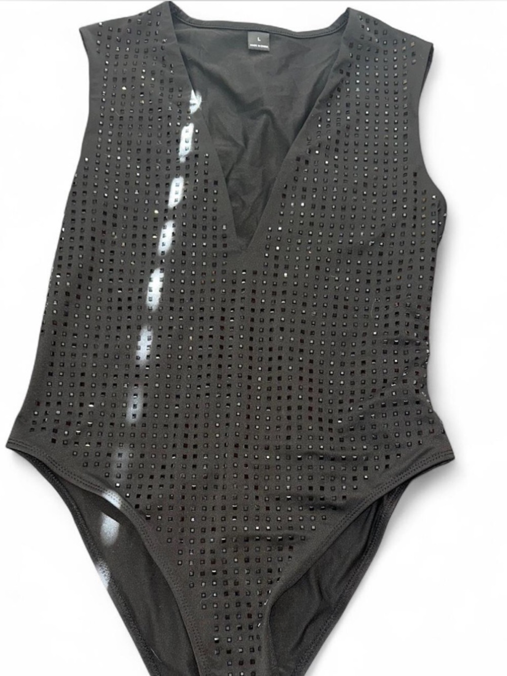 Black rhinestone V-neck Bodysuit